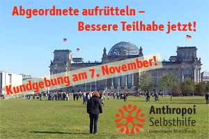 Foto Bundestag Berlin jmit Aufruf zur Kundgebung