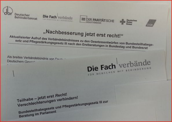 Foto Titel der beiden aktualisierten Forderungen BTHG und PSG III