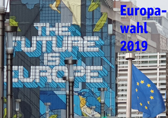 Collage zur Europawahl 2019 mit Wandbild "The Future is Europe"